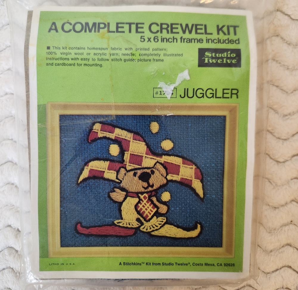 Vintage Studio Twelve 70s Wool Juggler and Card Trix Crewel Embroidery Kits NEW